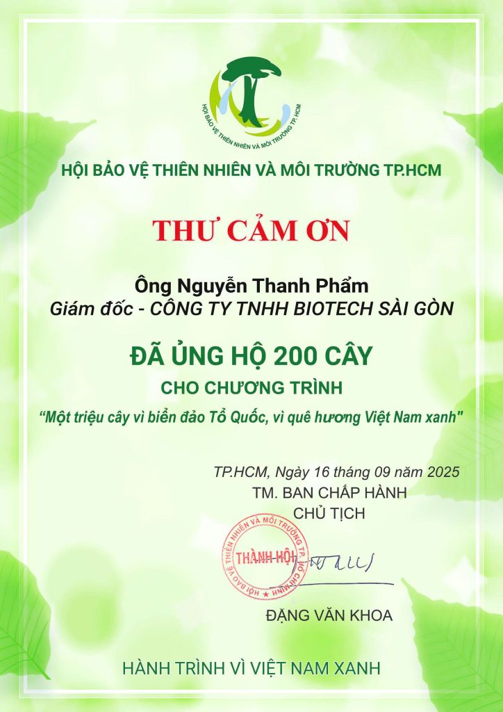 Thư cảm ơn đồng hành Vì Việt Nam Xanh